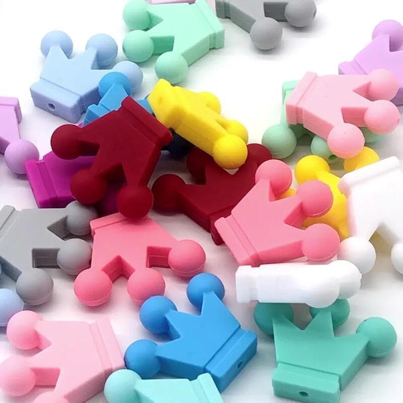 10 peças de contas em formato de coroa pequena para mordedor de bebê, brinquedo de silicone de grau alimentício, acessór