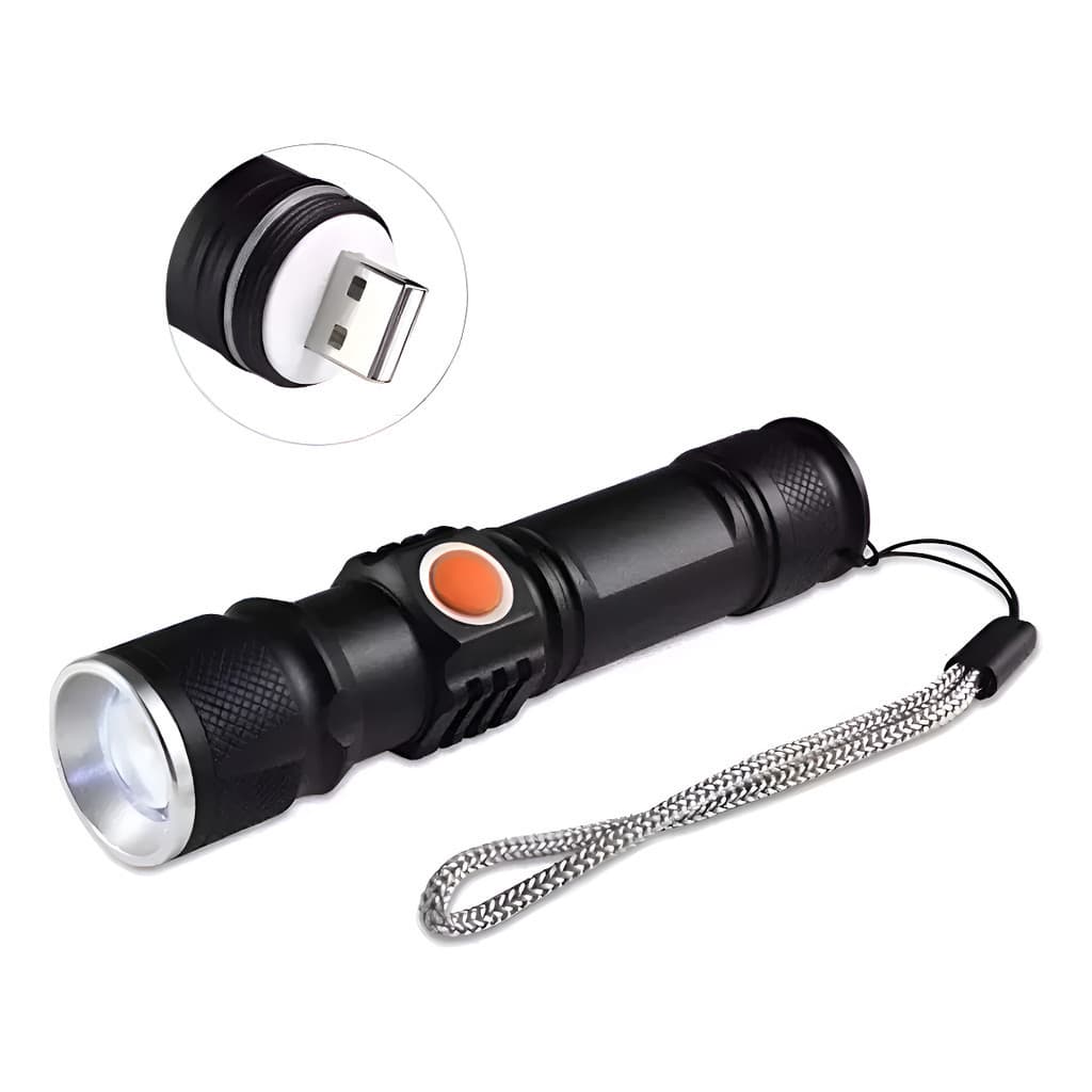 Lanterna De Led Recarregavel Mini Preta Branco Preto