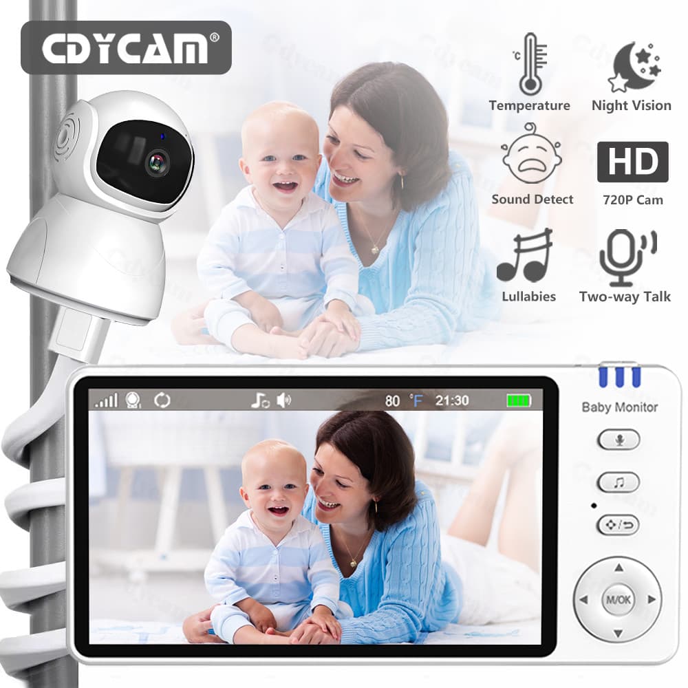 Babá Eletrônica com Câmera Sem Fio ,Tela de 5" 720P HD, Áudio VOX Visão Noturna Monitor de Bebê Temperatura, Sem Wi-Fi