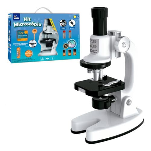 Microscópio Óptico Didático Fenix Ajustável Branco 2 Pilhas Aa Não Inclusas