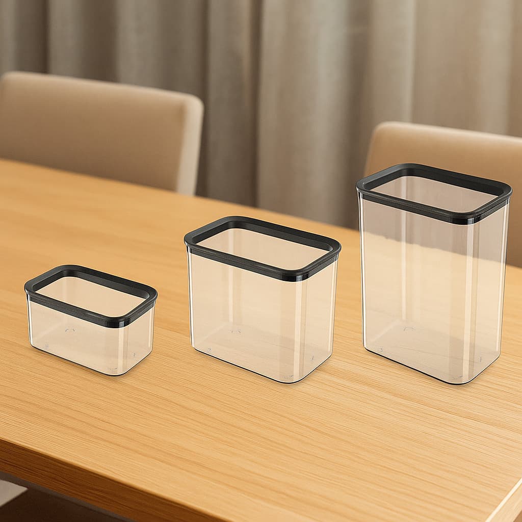 Kit 3 Potes Plástico Recipiente Transparente Conserva Vasilha Guarda Vedação Alimentos Armazenar