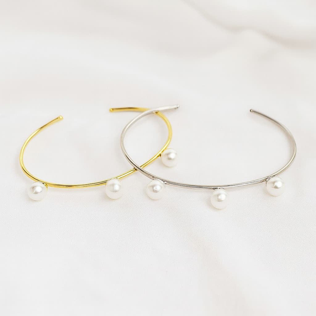 Bracelete com Perolas Luxo Dourado e Prateado
