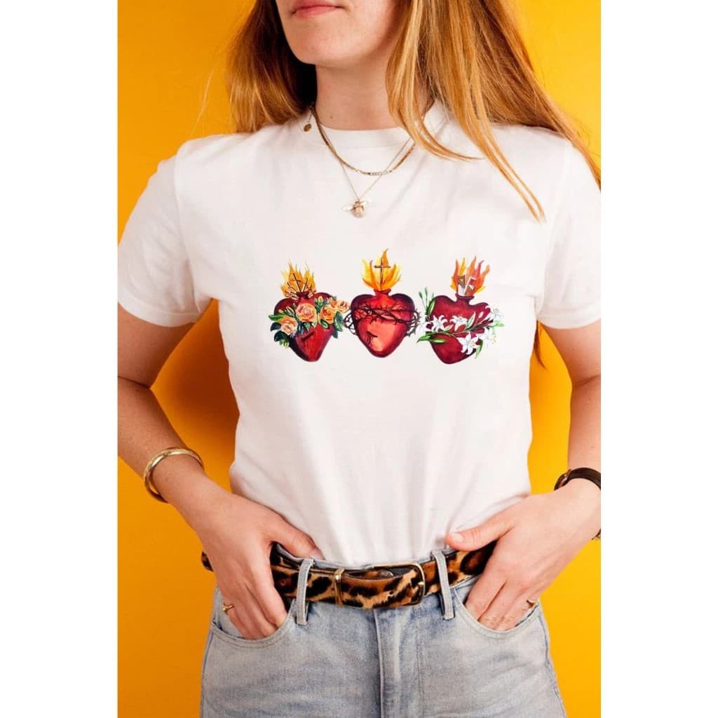 CAMISETA UNISSEX tshirt feminina sagrado coração de Jesus,imaculado coração de maria,castissimo,cristã, gospel plus size
