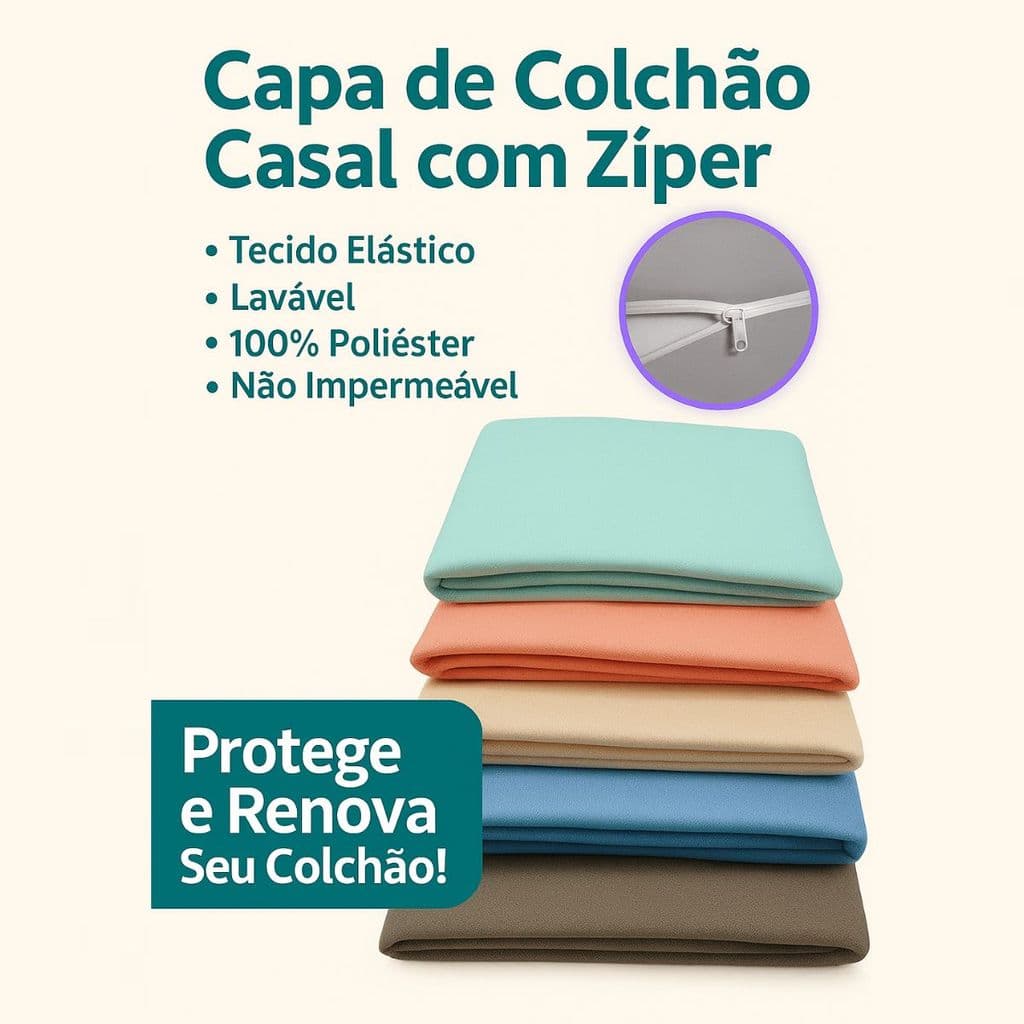 Capa Protetora para Colchão de Casal com Zíper Poliéster