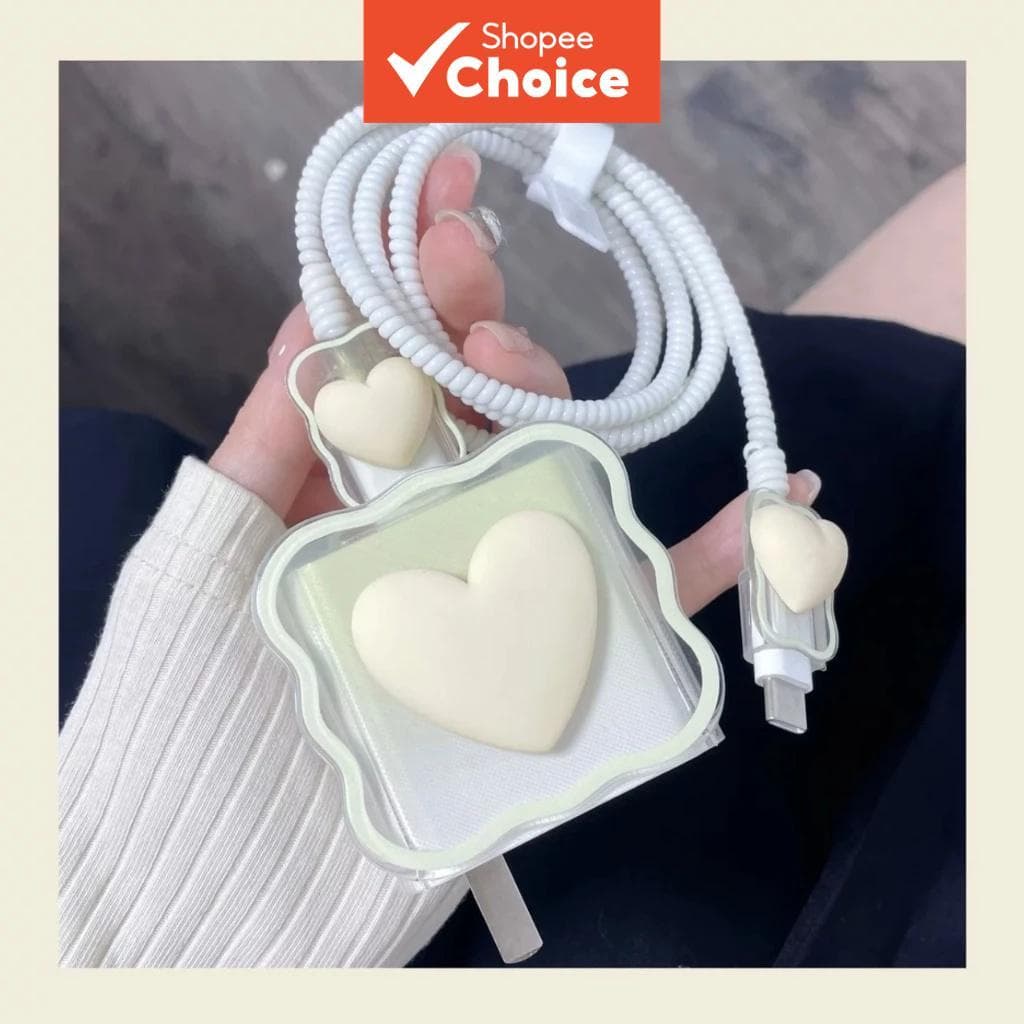 Capa Protetora para Cabo Carregador 5 em 1 Cute Heart And Bow & Fonte Completa para Carregador IPHONE 18&20W