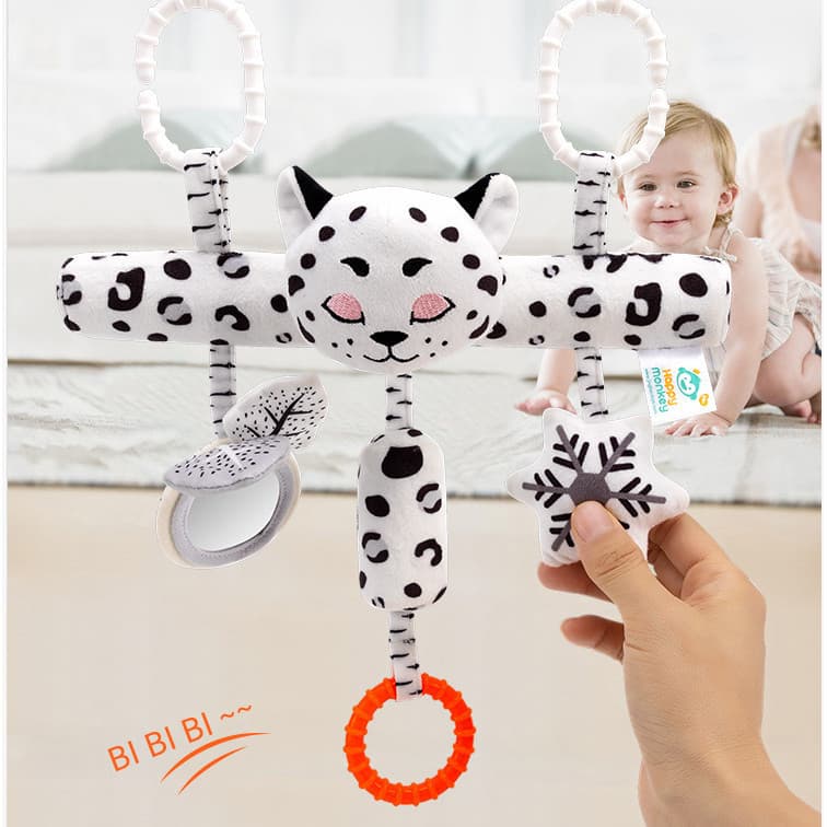 Sinos Recém-Nascidos Brinquedo De Pelúcia Macio Preto E Branco Torno Do Bebê Barra Horizontal Pingente Com Tubo Carrilhã