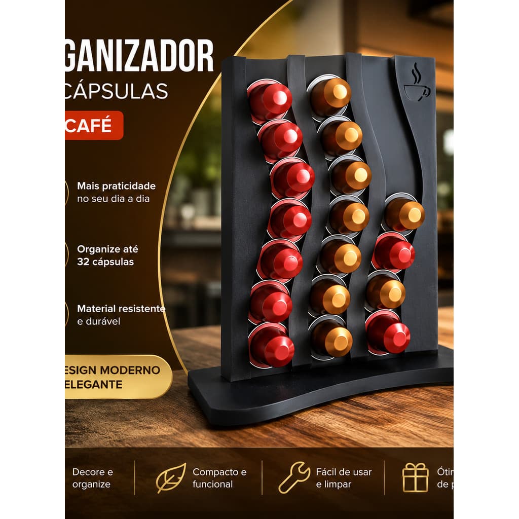 Organizador Cápsulas Café Nespresso Suporte Porta Cápsulas Café Expositor Cápsulas Café 3D Moderno Elegante Bancada Cozi