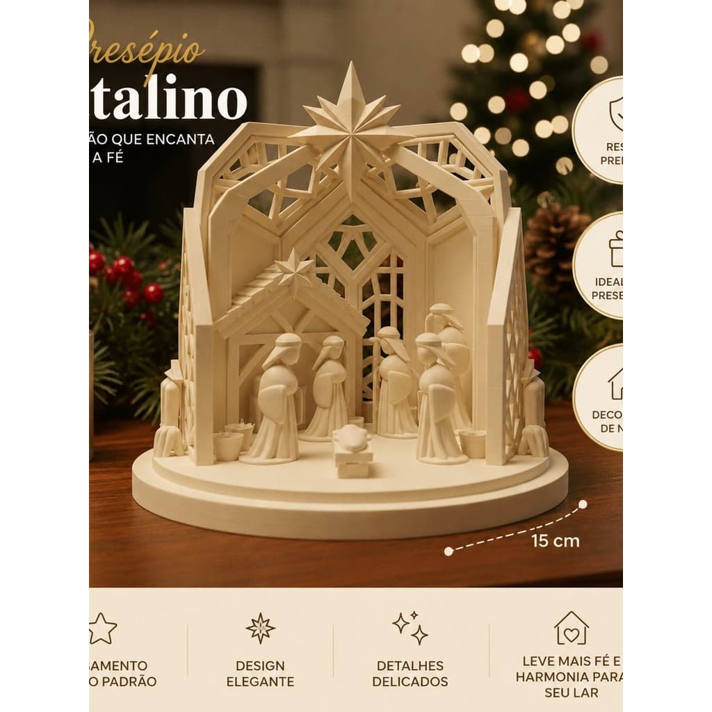 Presépio Natalino Decorativo Resina Sagrada Família Presépio Cristão Enfeite Natal Decoração Religiosa 15x15x15cm