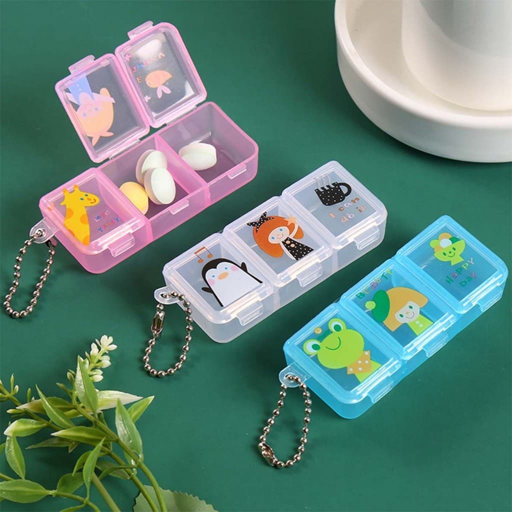 Porta Comprimido 3 Compartimentos - Design Fofo de Bichinhos e Menina - Portátil - Allmini
