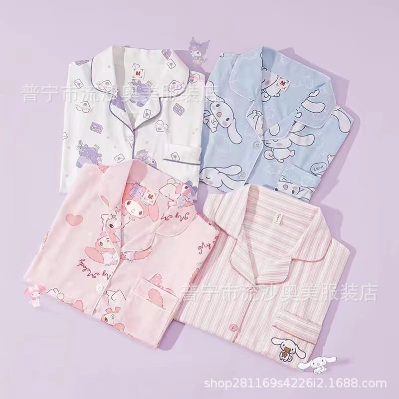 2024 verão novo estilo bonito canela cão pijamas feminino manga curta lapela Shorts conjunto dos desenhos animados japon