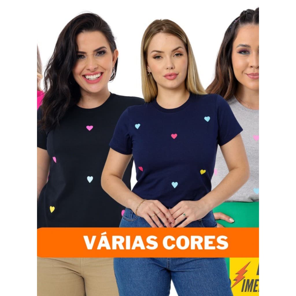BLUSA FEMININA VARIOS CORACOEZINHOS COLORIDOS