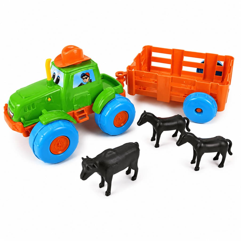 Trator Boiadeiro Infantil Divplast Solapa 147 Com Carreta E Animais Fazendinha Criança
