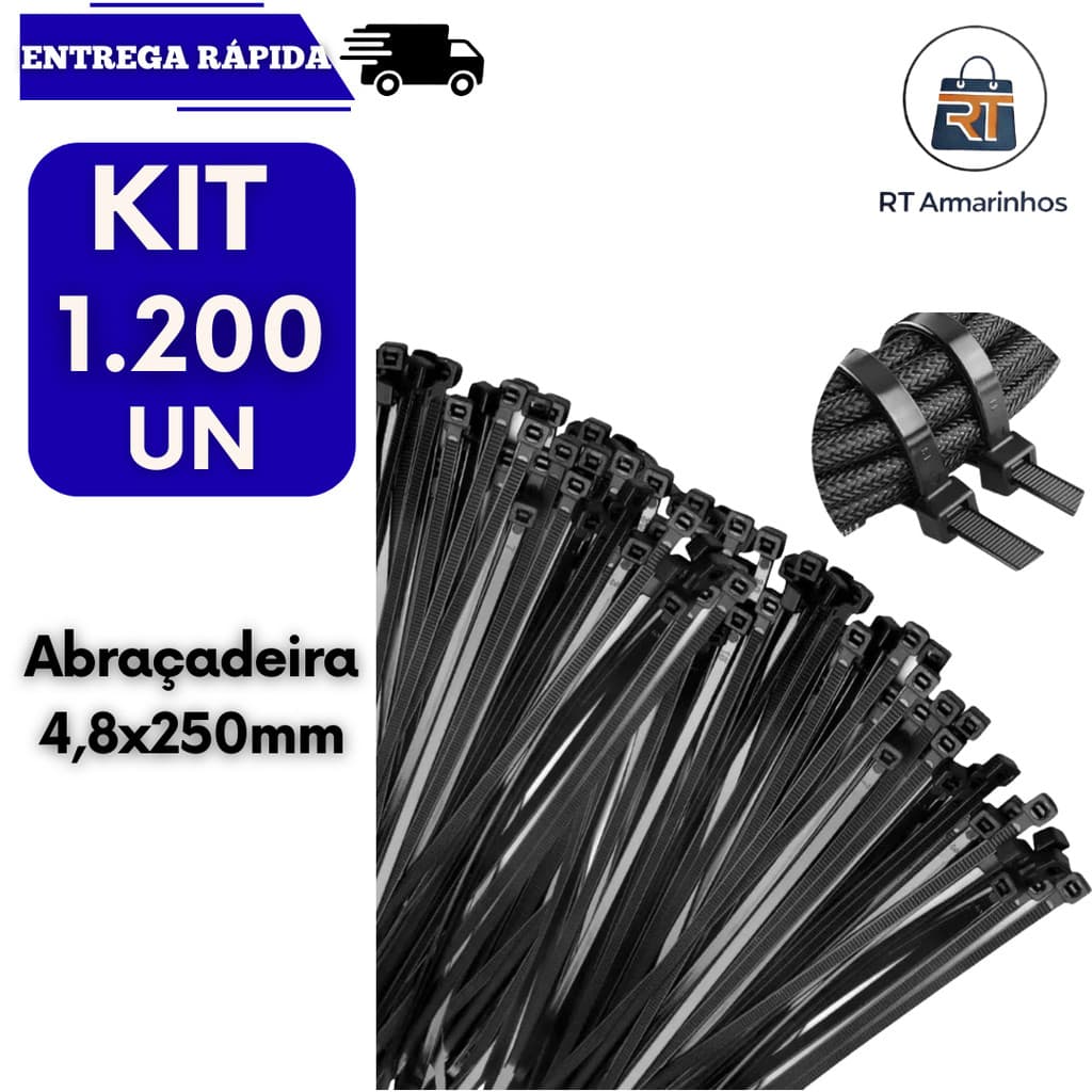 Kit 1200 Abraçadeira Plástica Nylon 25cm Preta Enforca Gato Forte Multiuso Cinta Plastic Abraçadeiras Manutenção