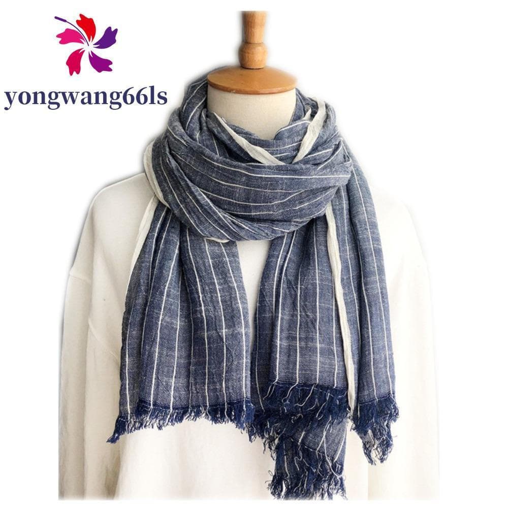 YONGWANG Xale Plissado Listrado , Lenço De Caxemira De Inverno Grosso De Linho De Algodão , Cachecol Masculino Macio À P