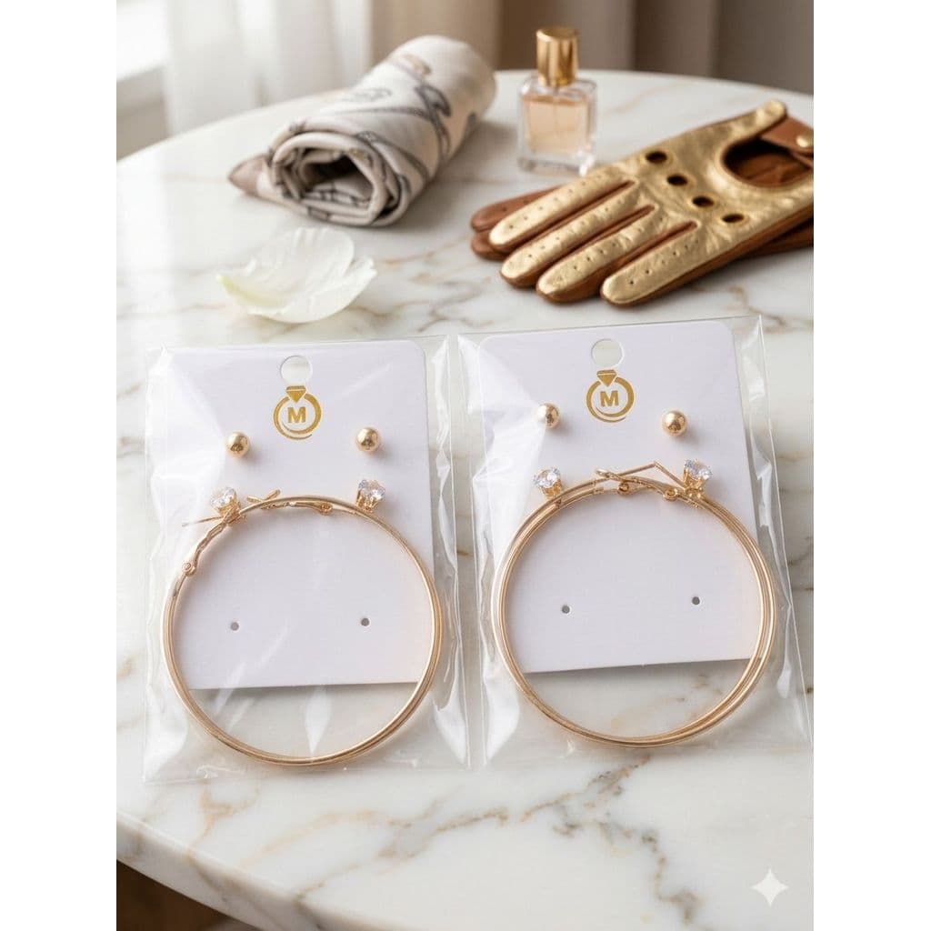 3 pares Brincos super delicado em dourado tamanho sortidas 4-8#