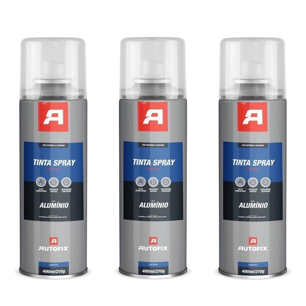 Kit 3 Tintas Spray 400ml Autofix - Ideal para Uso Geral na Cor Alumínio! Ok X
