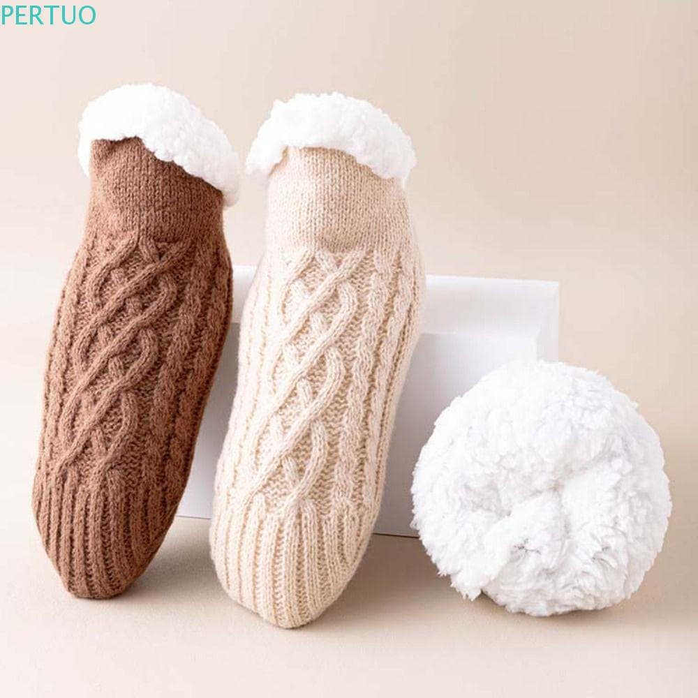 PERTUO Meias De Chão De Inverno , Veludo Grossas De Gel De Sílica Patchwork Macias De Pelúcia De Grade Para Dormir Femin