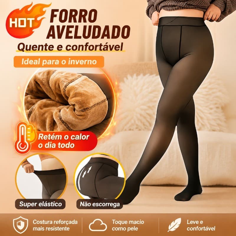 Meia-calça Térmica Feminina Inverno 2025 – Forrada com Lã, Quente, Peluciada e Elástica, Ideal para Dias Frios