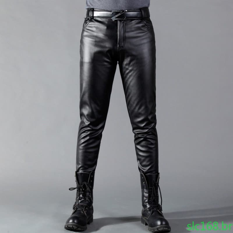 Calças Masculinas de Couro Slim Fit, Moda Slim Elástica 3841