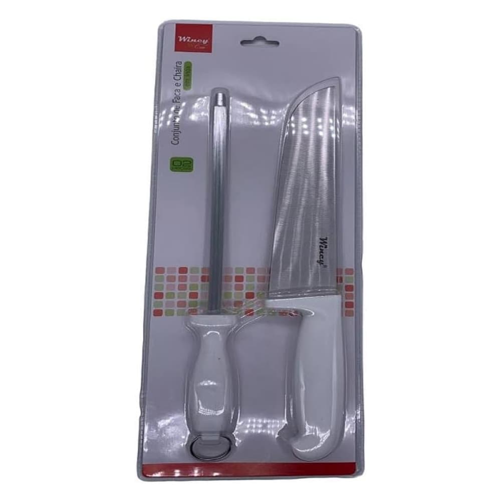 Conjunto Faca e Chaira Amolador em Inox