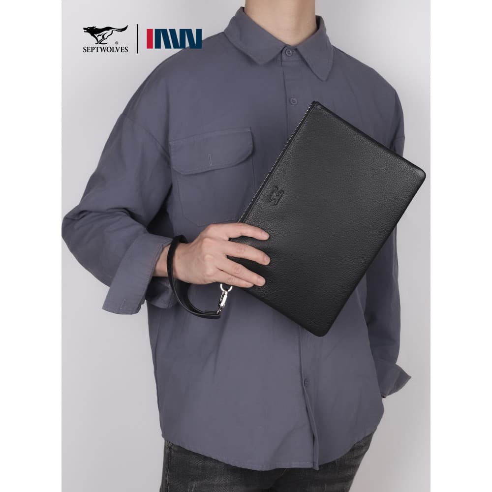 Sete lobos embreagem masculina negócios novo estilo couro genuíno grande capacidade embreagem luz luxo pai moda na moda