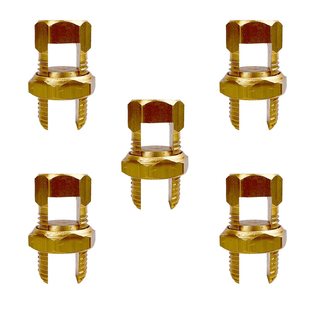 Kit 5 un. Conector Fendido Latão Para Cabos 10mm Parafuso Split Bolt