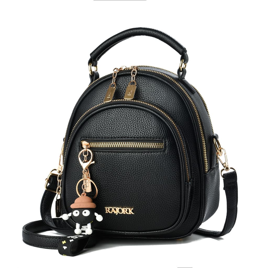 Mochila Feminina De Couro Pu Pequeno Com Chaveiro E Alça Ajustável De Ombro Dobrável JZ