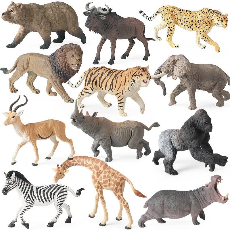 Animais Selvagens Africanos Zebra Leão Tigre Girafa Antílope Chimpanzé Modelo Figura de Ação Figurinhas TPR Educação Bri