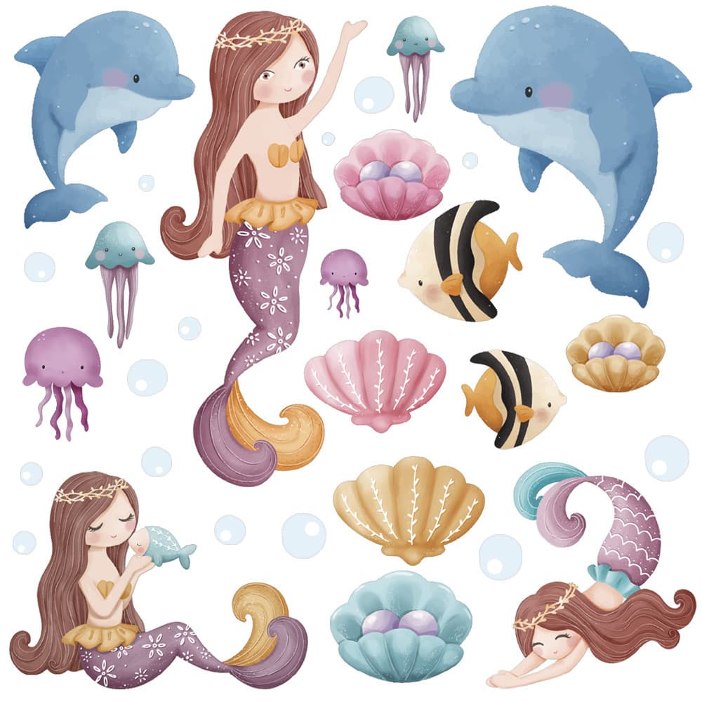 Adesivo Box Banheiro Sereias Golfinhos Infantil Meninas