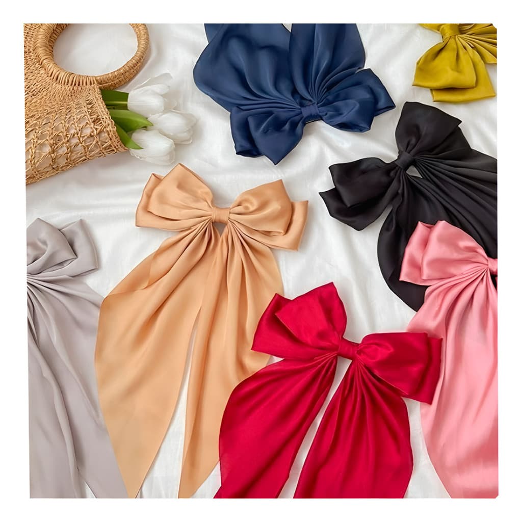 Grampo Laço Longo de Cabelo de Fita de Cetim Presilha Chic para Femenino Perfeito e Elegante