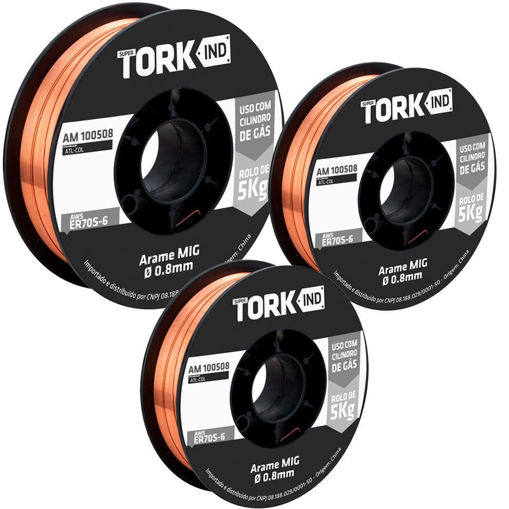 Kit Solda 3 Arame Sólido Cobreado para Solda 0,8mm 5kg Cada Super Tork