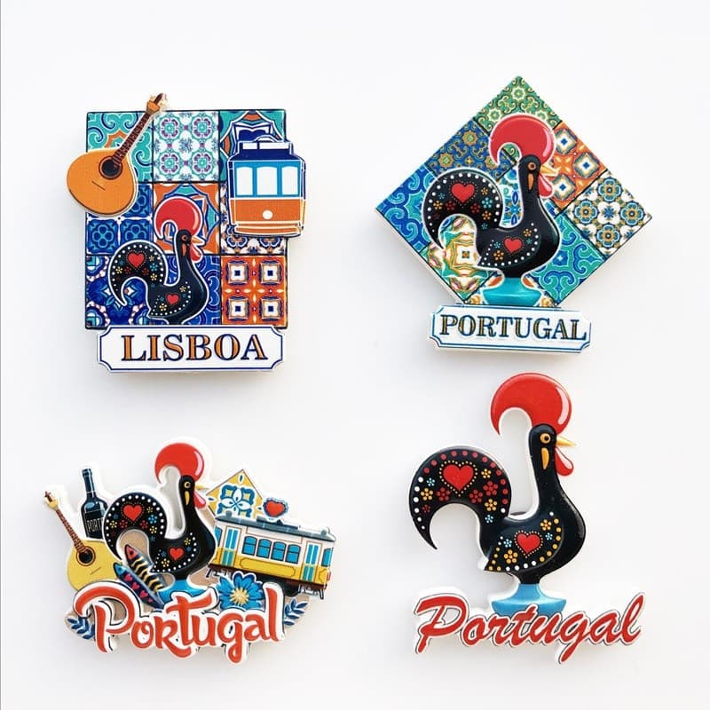 Galo Português, Bonde de Lisboa, Guitarra, Ímã de Geladeira 3D, Resina Feita à Mão, Souvenir Criativo, Decoração para Ca