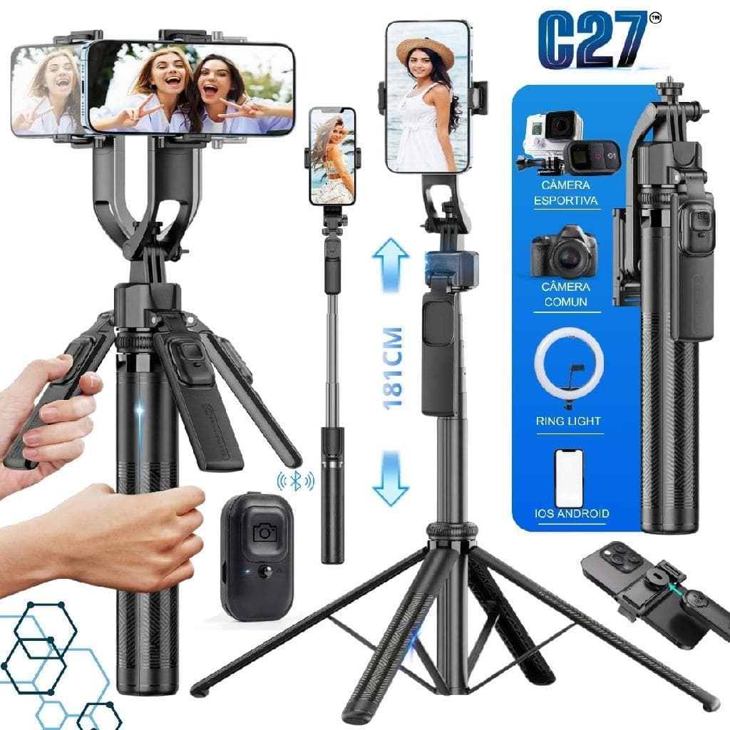 Gimbal Pro 360 Com Tripé Bastão de Selfie Para Fotos Videos