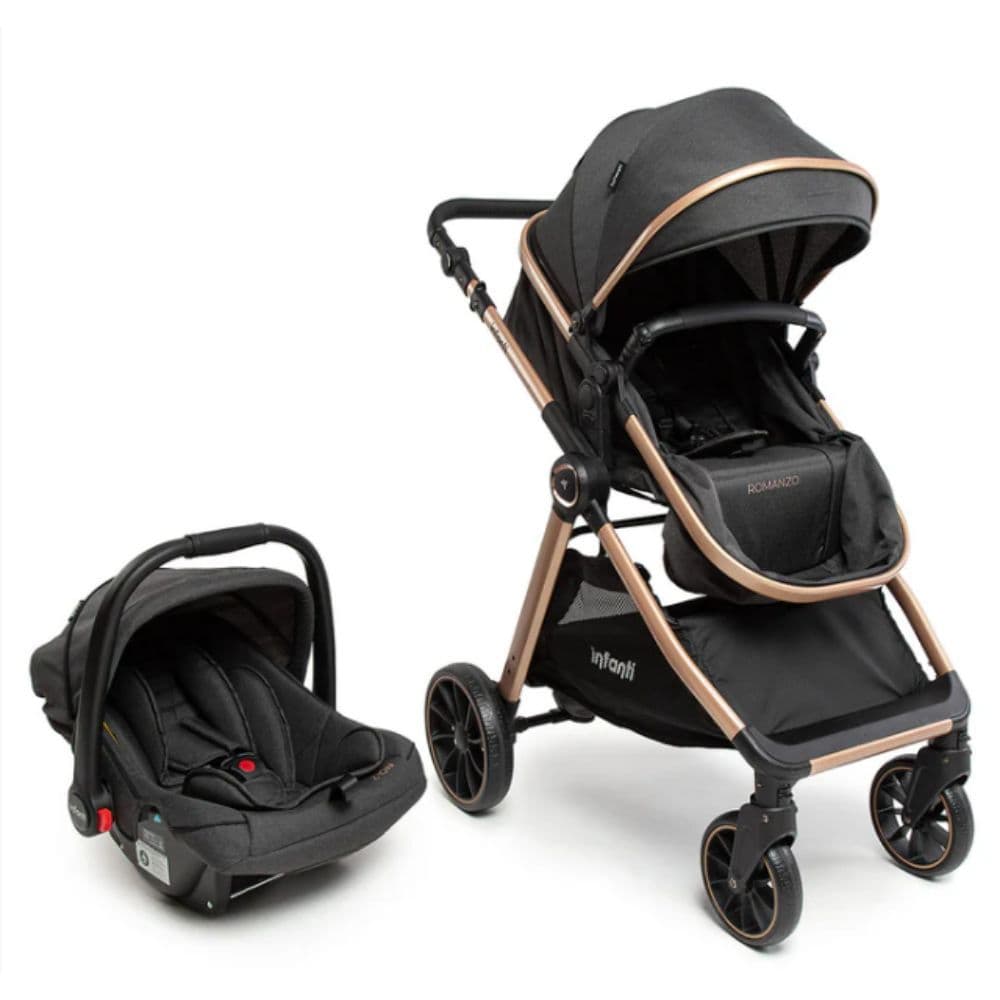 CARRINHO DE BEBE TS ROMANZO DUO PRETO COM BRONZE COM BEBÊ CONFORTO - INFANTI
