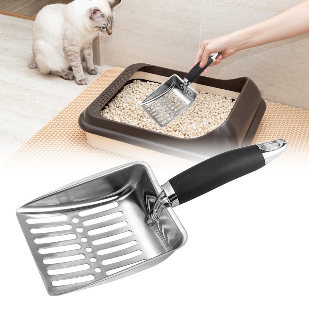 Mais Novo Cão Gato Limpo Fezes Suprimentos Pá De Aço Inoxidável Colher De Areia De Reduz Poeira Metal Alça Longa Ferrame