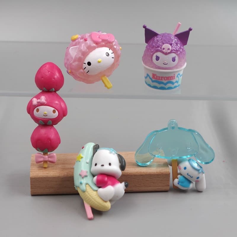 5Pcs/Set 3-5cm Anime Minha Melodia Figura Hello Kitty Kuromi Cinnamoroll Pochacco Dessert Ice Cream Q Versão PVC Figuras