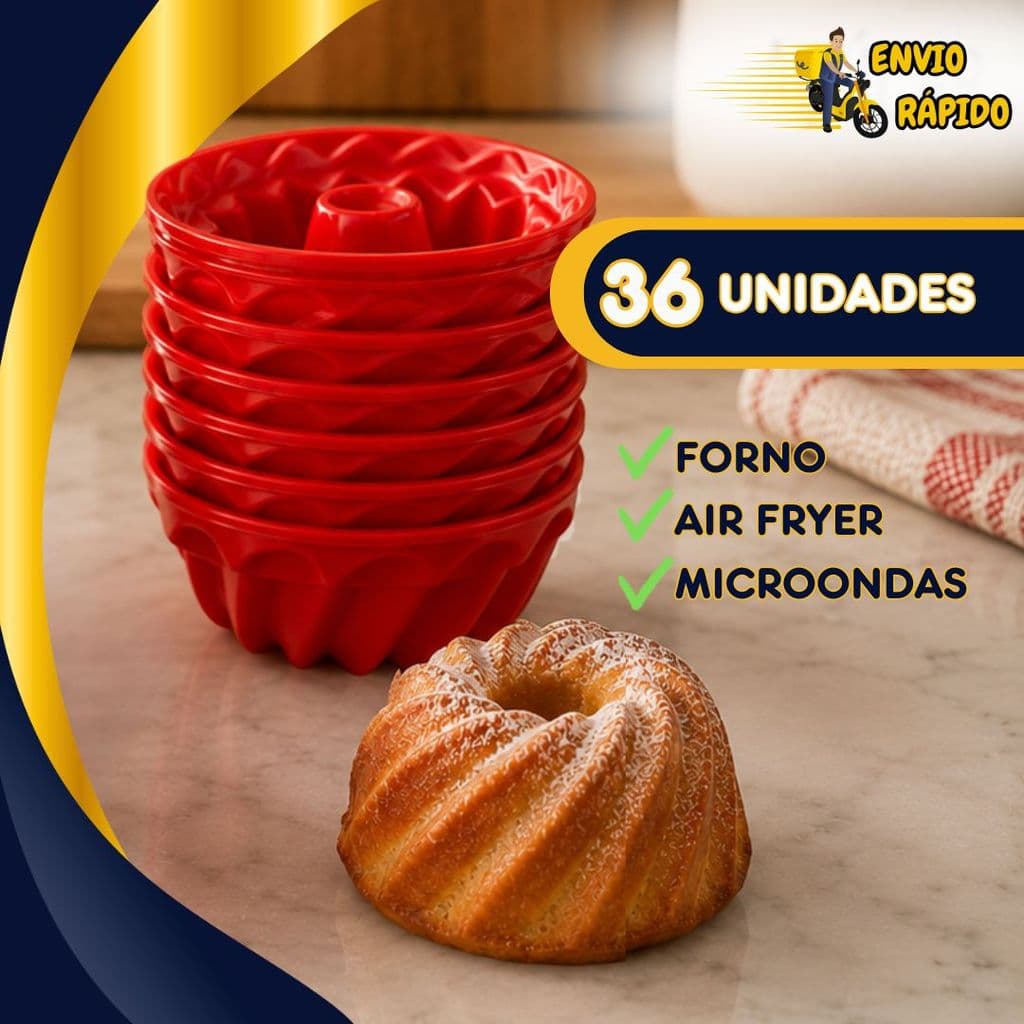 Kit 36 Forminha de Silicone Para Cupcake Mini Forma Pudim Vulcãozinho Antiaderente