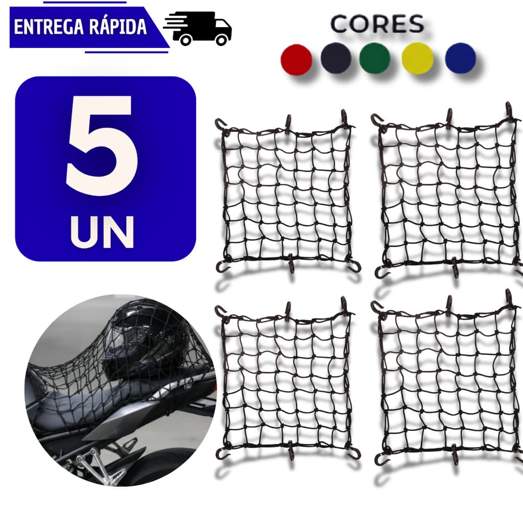 Conjunto 5 Rede Aranha Elástica Para Capacete Moto Bike Multiuso Bagageiro Redinha Acessório Ganchos Redes