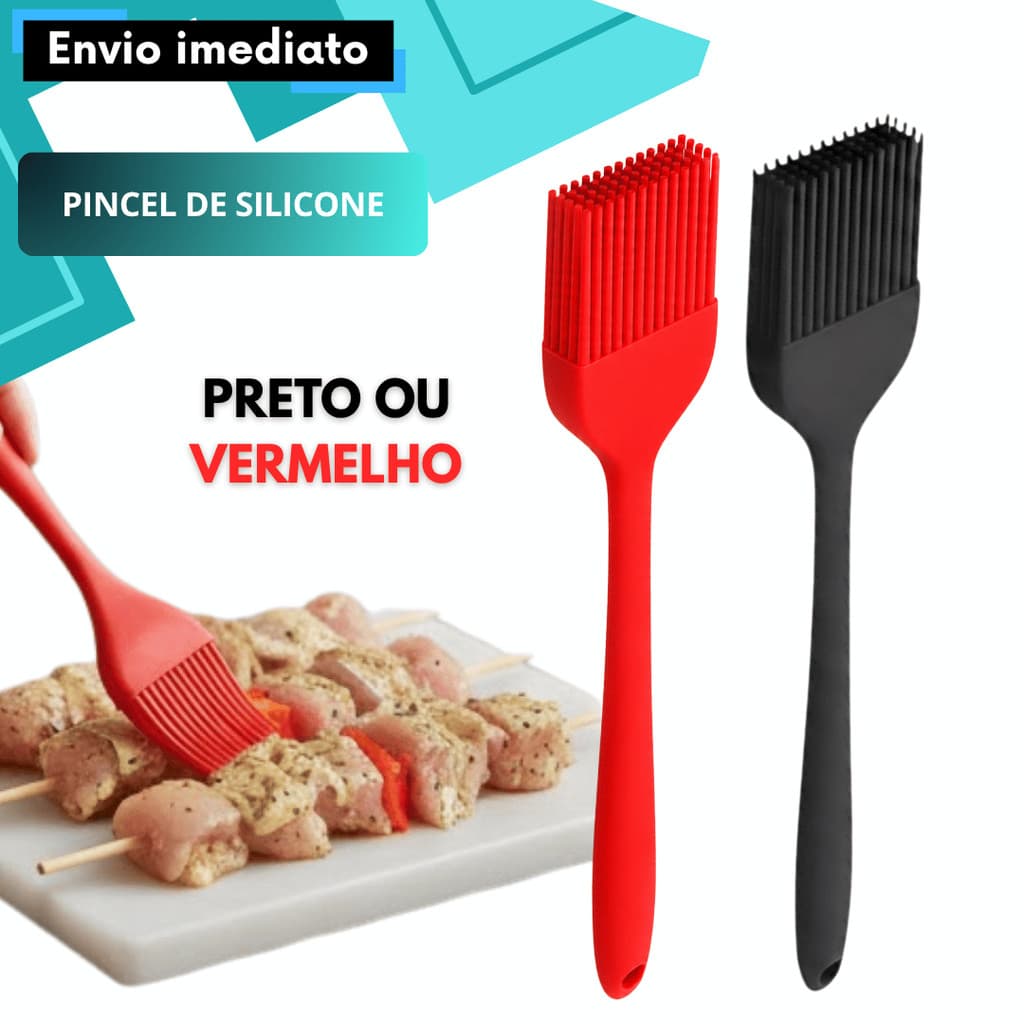 Pincel Silicone 20,5cm Alta Qualidade Para Cozinha e Confeitaria Decoração Preto/Vermelho Kit 3 a 16 Premium