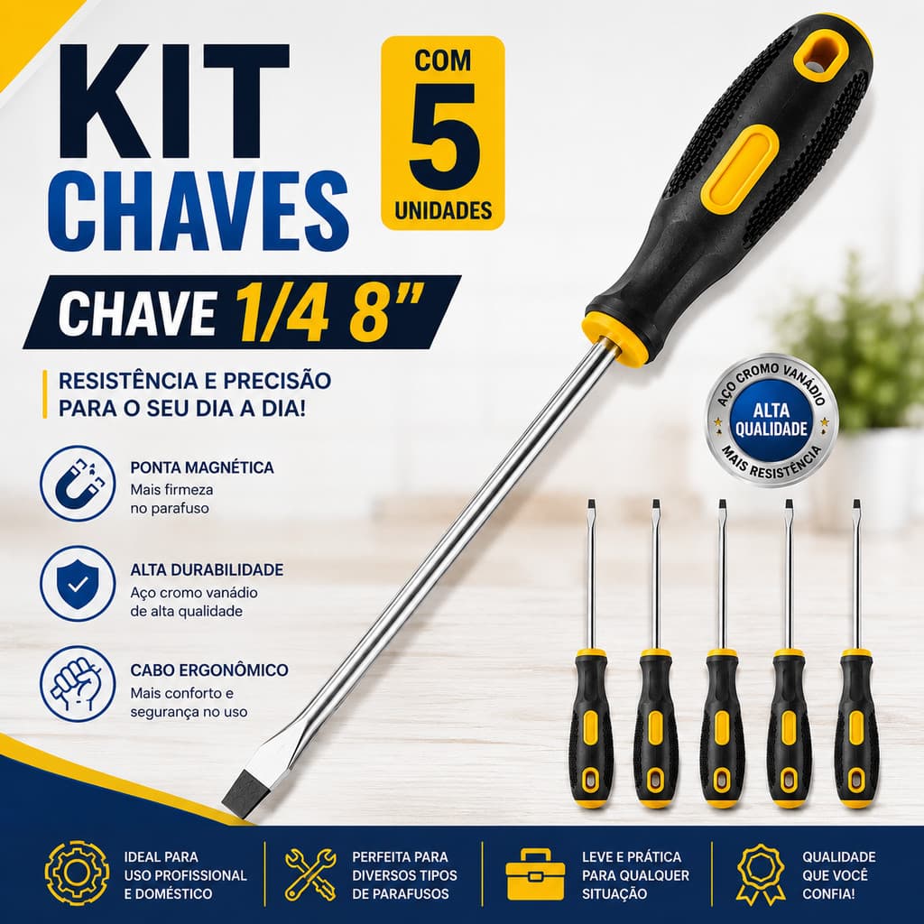 Kit 5 Chaves De Fenda 1/4 8'' Peça Imantada Startools