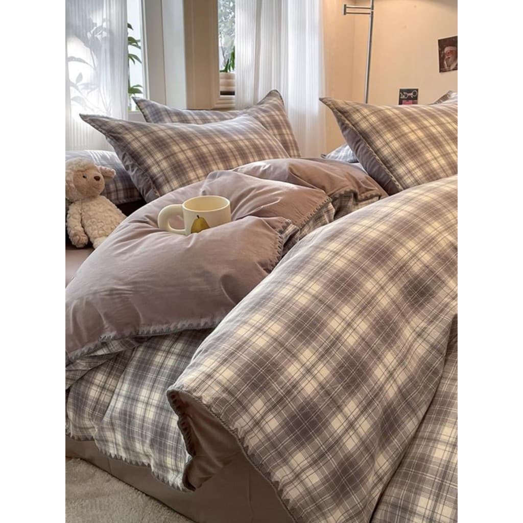 Langsha algodão lavado casca de algodão cama lateral conjunto de quatro peças 2025 novo estilo puro algodão colcha capa