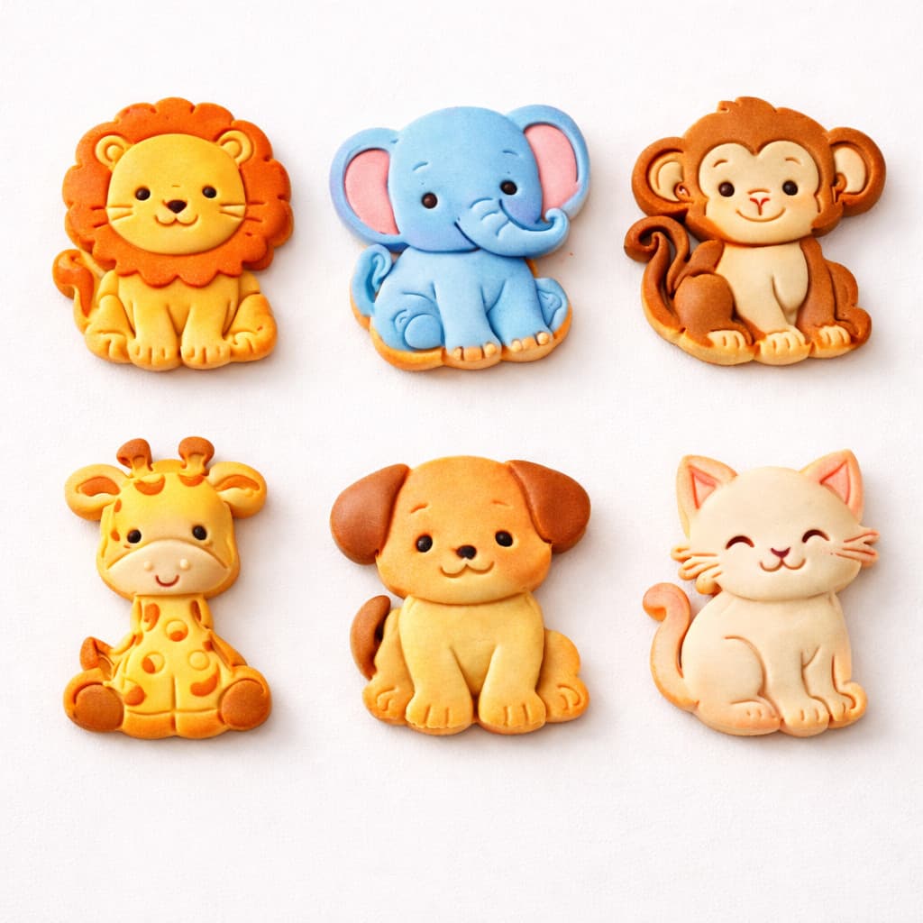 Kit 6 Cortadores Marcadores Biscoito Animais Fofinhos Infantil 6cm Festa e Confeitaria