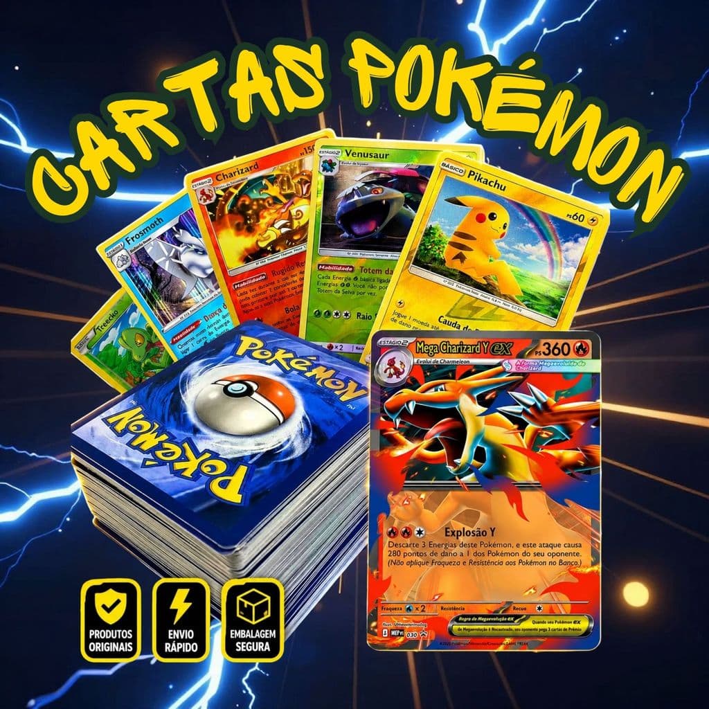 Cartas Pokémon Copag Originais – Lotes de 20, 30 e 50 Cartas Novas