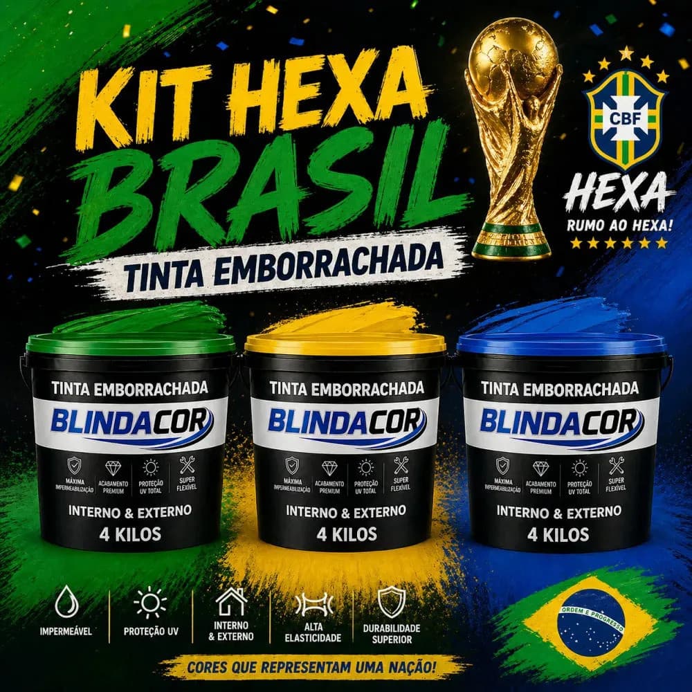 Kit 3 Tintas Emborrachadas 4kg Blindacor Copa Do Mundo Brasil Rumo Ao Hexa Verde Amarelo Azul
