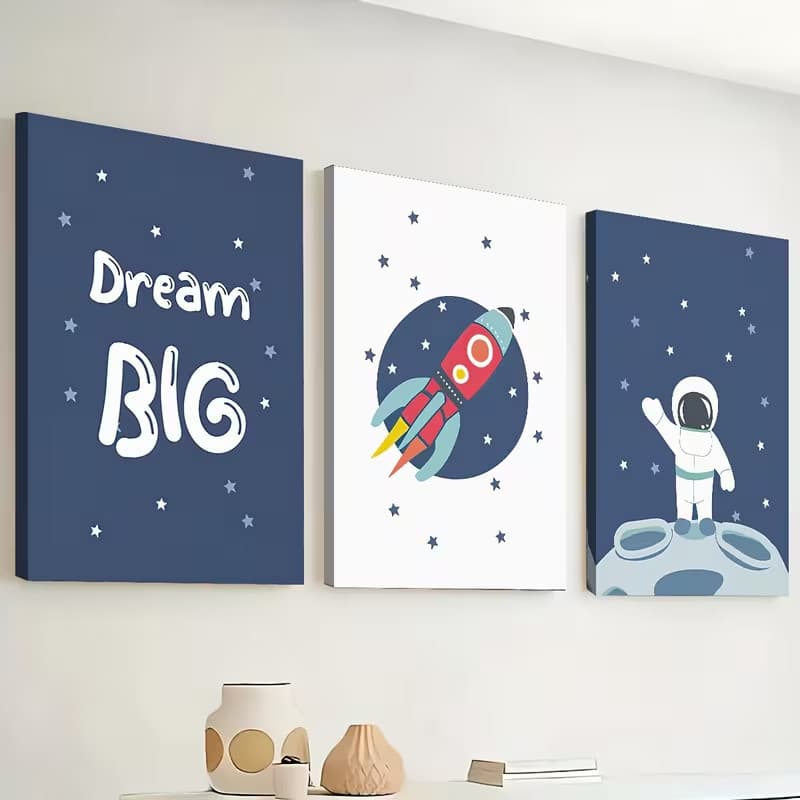 Quadro Decorativo Astronauta Foguete e Dream BIG Trio Infantil