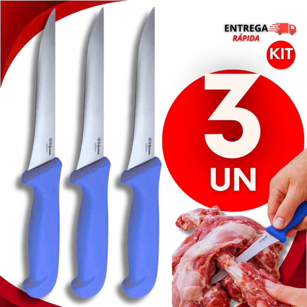Faca Desossa Carnes 6' Polegadas Cabo Azul Inox Profissional Açougueiro Cozinha Utensílios