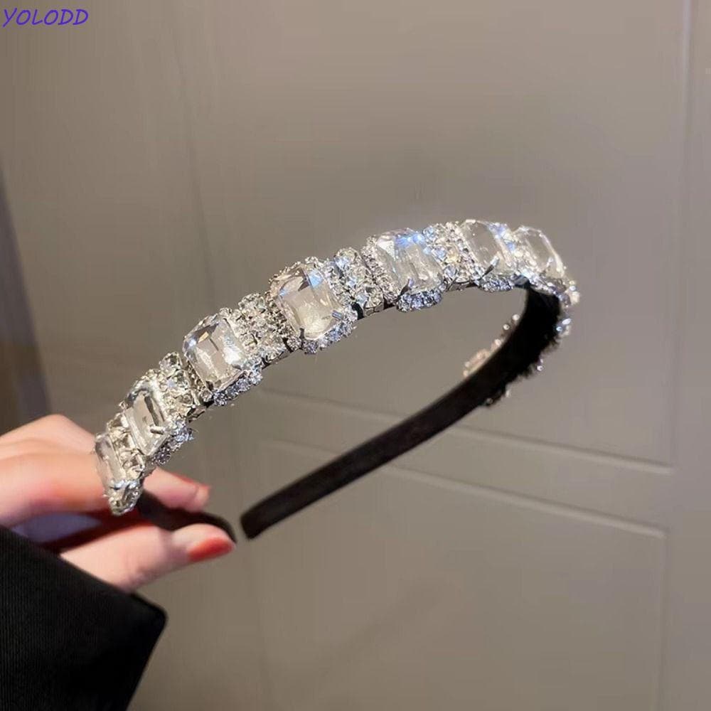Coroa YOLODD com Strass, Coroa de Pedras Preciosas Quadradas Multicoloridas, Estilo Barroco Luxuoso e Brilhante HS2I