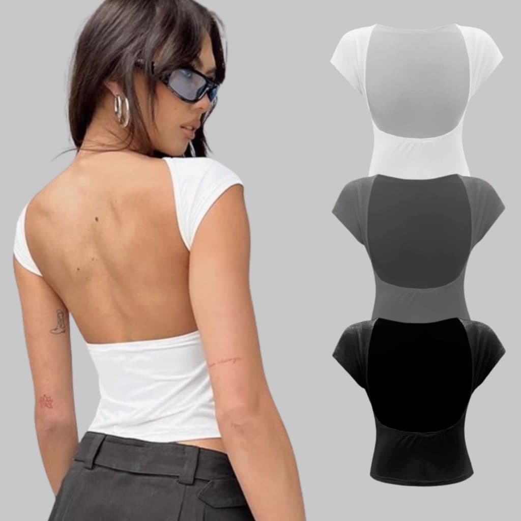 Kit 3 Cropped Costa Nua Baby Tee Look Tecido Poliamida Manga Curta