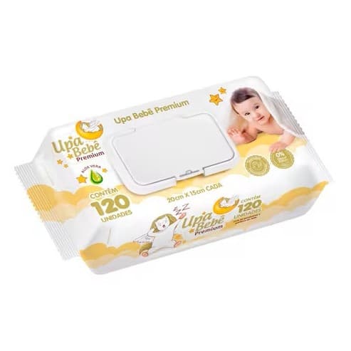 Toalhas Umedecidas Upa Bebê Premium 19cm x 14cm com 120 unidades