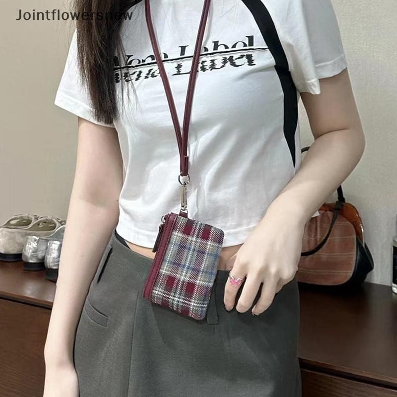 JTN Bolsas De Moedas Vintage Femininas Penduradas Xadrez Projetadas Versáteis Bolsa Para Fones De Ouvido Porta Cartão Mi